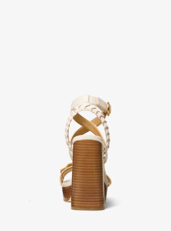 Damske Sandále Michael Kors Kailey Embellished Logo and Leather Platform Biele Žlté - Topanky Michael Kors Levně | ZSFDE-5487